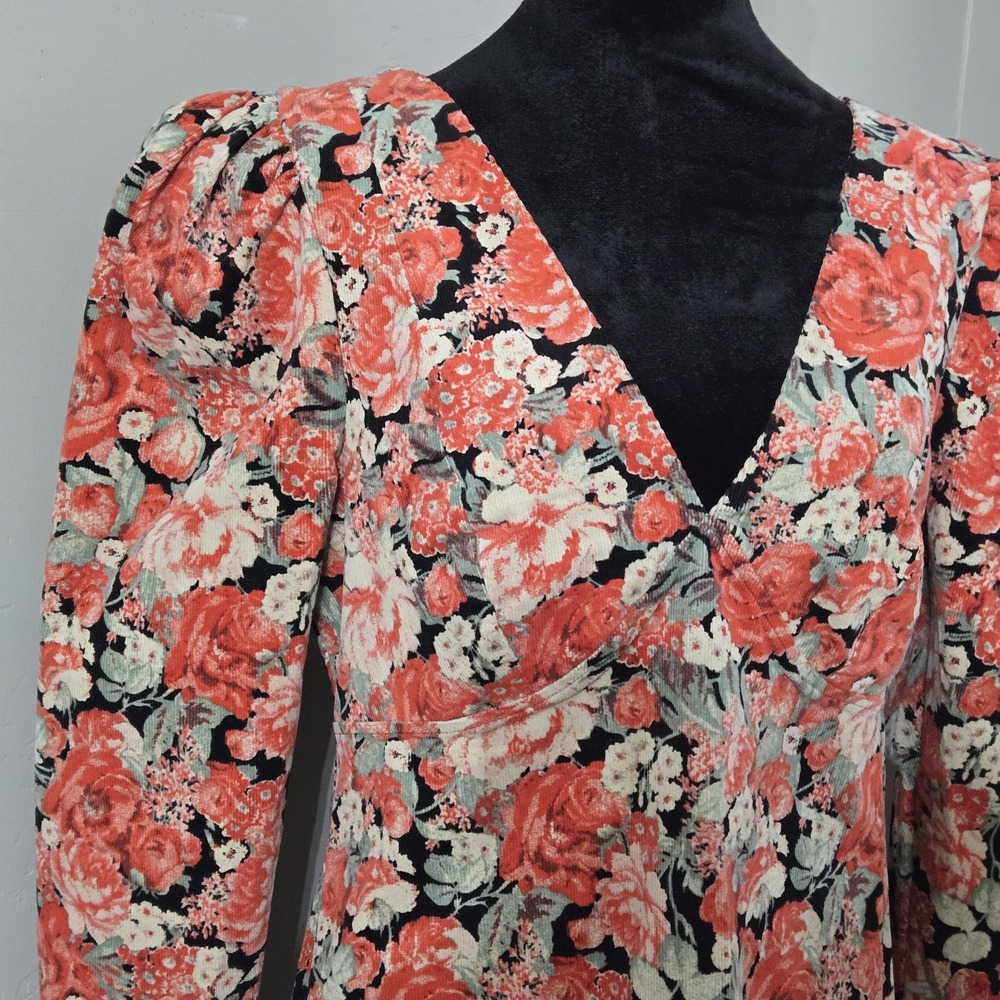 Free People Kapowski Floral Mini Dress Sz 8 Black Red Boho Romantic Cottagecore - Picture 5 of 16